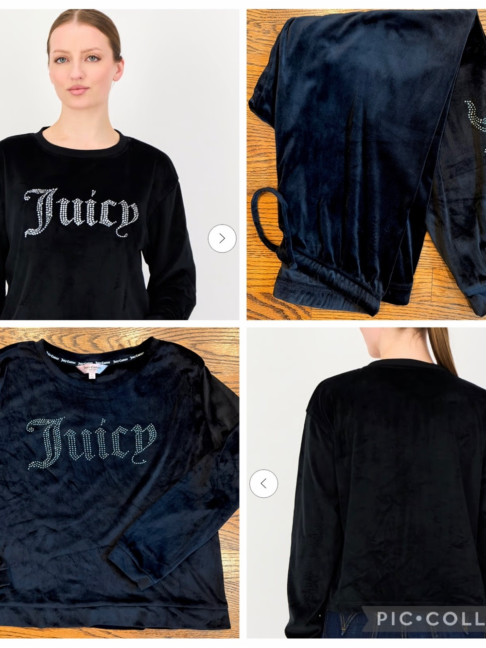 2 Pc. Juicy Couture Lounge Suit Black Velour Rhinestone 'Juicy' Logo Sweatshirt